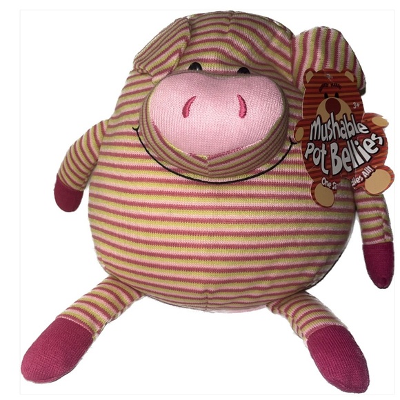 Mushable Pot Bellies Pig Pink Lime Green Striped Microbead Cuddle Buddy EUC 11” - Picture 1 of 2